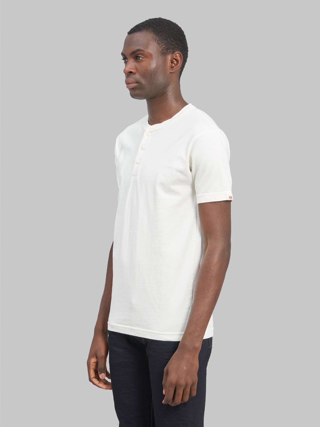 UES Ramayana Henley Neck TShirt white model side fit