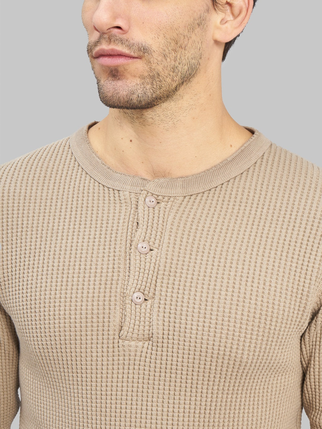 UES Thermal Big Waffle Henley TShirt Beige buttons