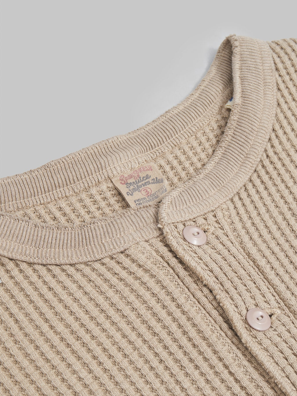 UES Thermal Big Waffle Henley TShirt Beige collar