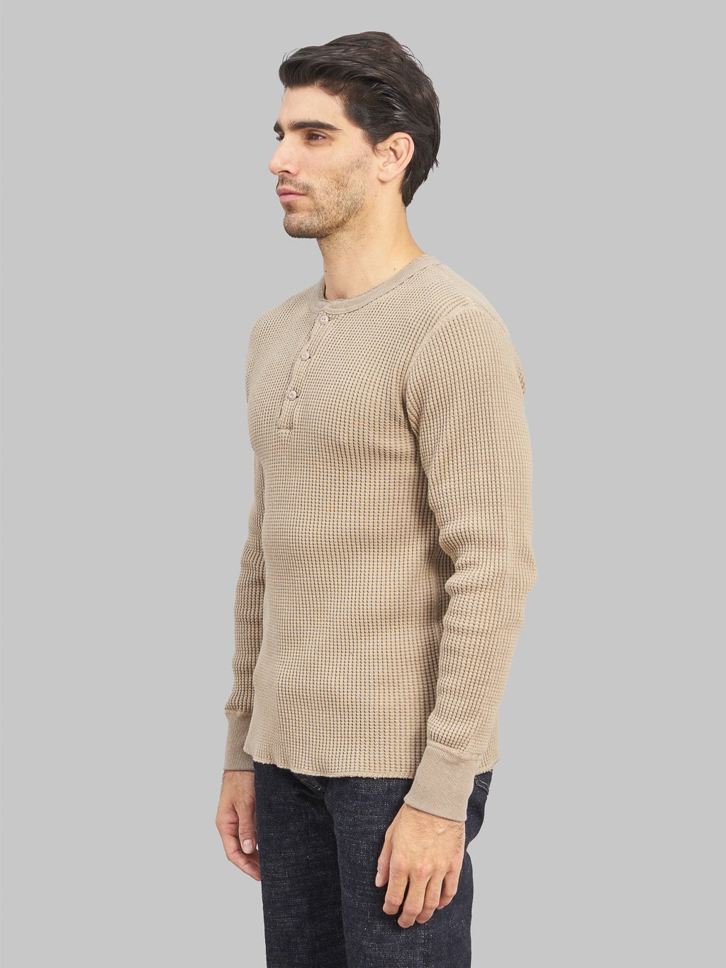 UES Thermal Big Waffle Henley TShirt Beige side fit