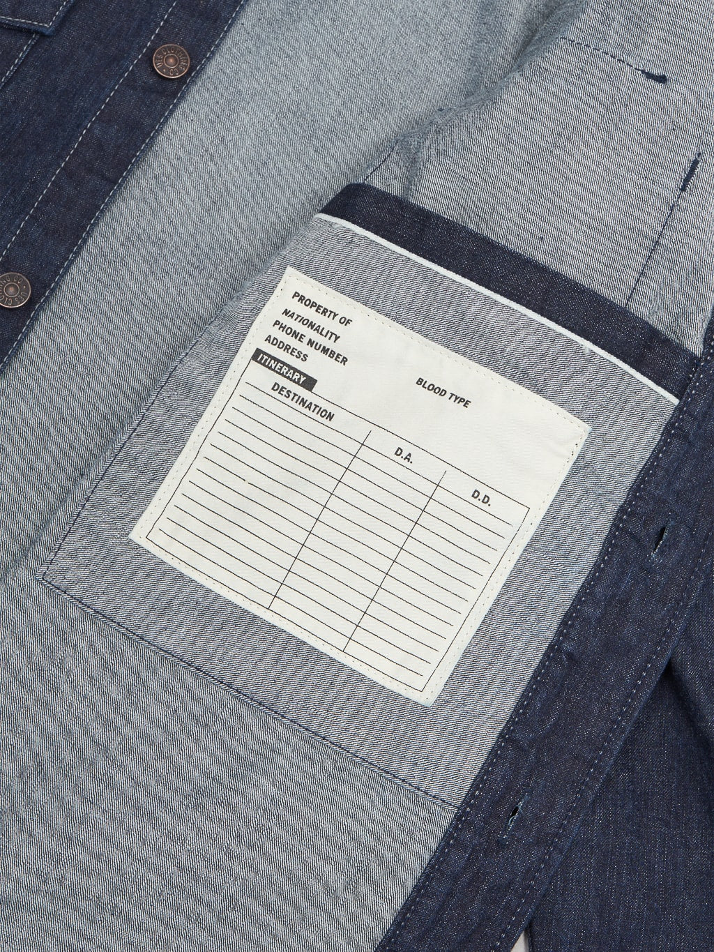 Ues Traveling Shirt Indigo selvedge denim inner passport pocket