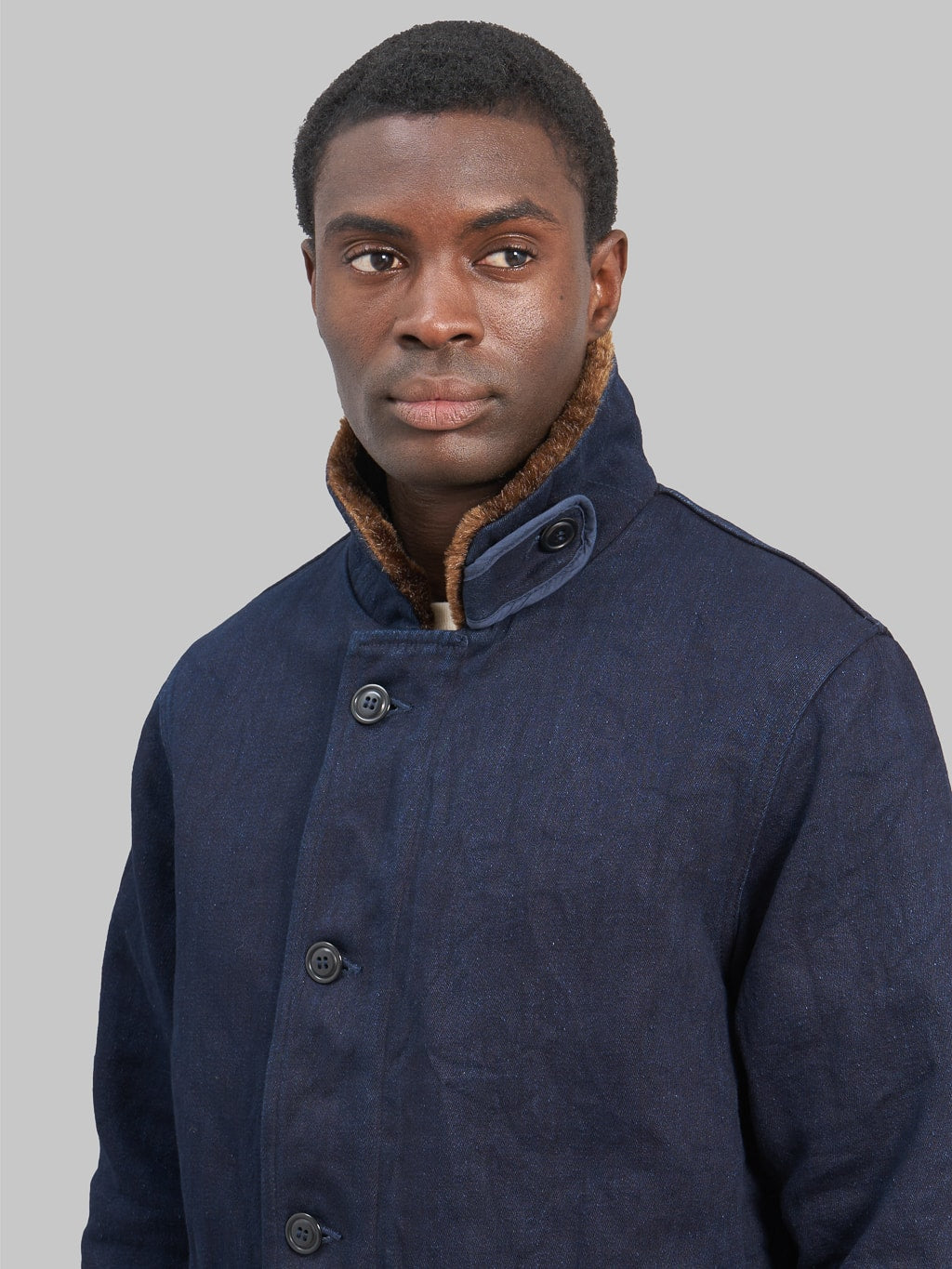UES Tricotine indigo Deck Jacket collar