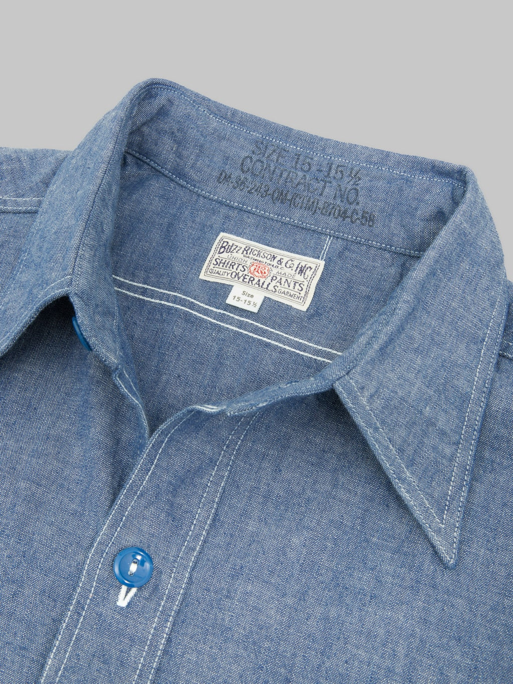 Buzz Rickson's BR35856 Chambray Short Sleeve Work Shirt Blue