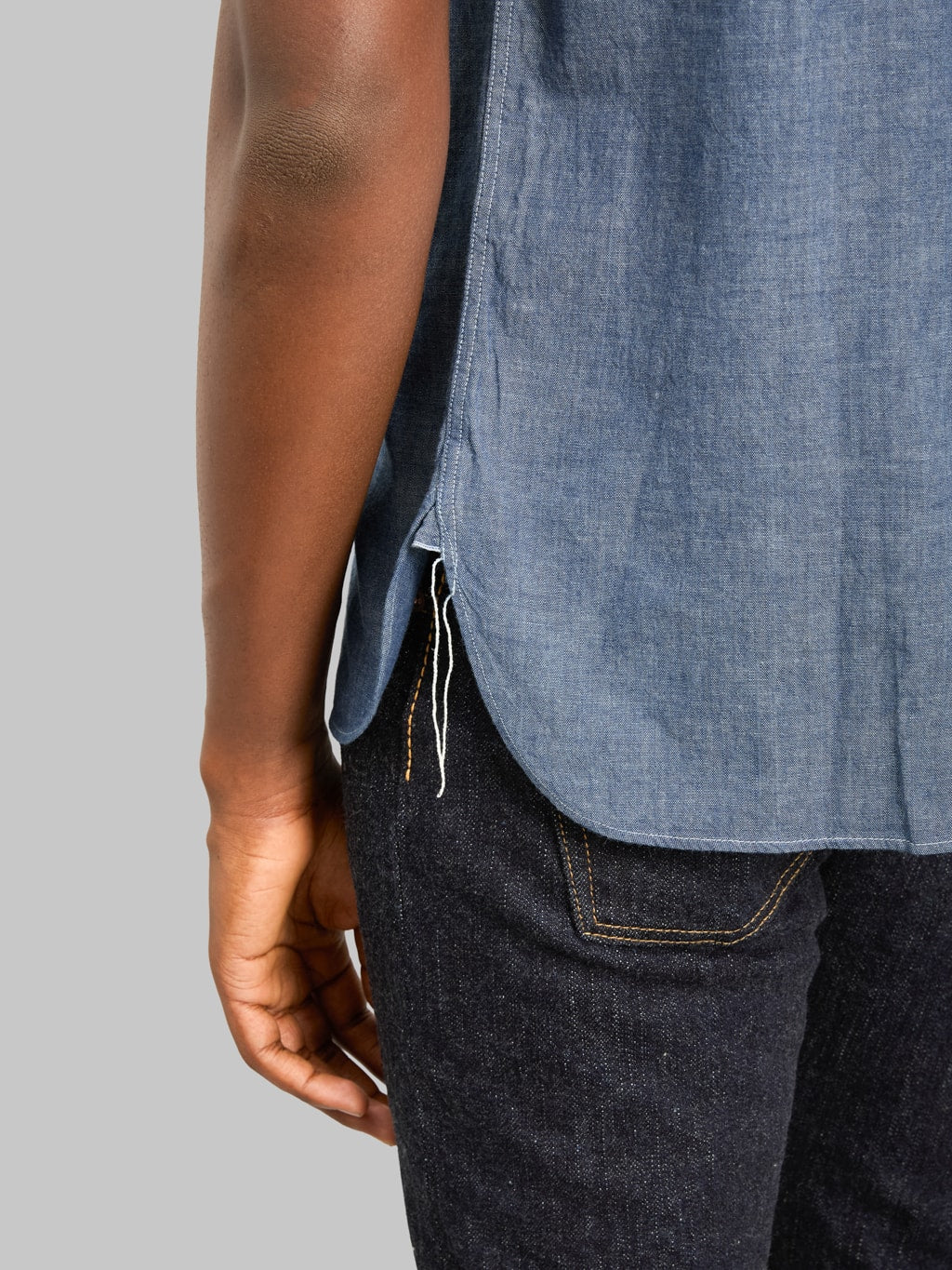 Buzz Rickson's BR35856 Chambray Short Sleeve Work Shirt Blue
