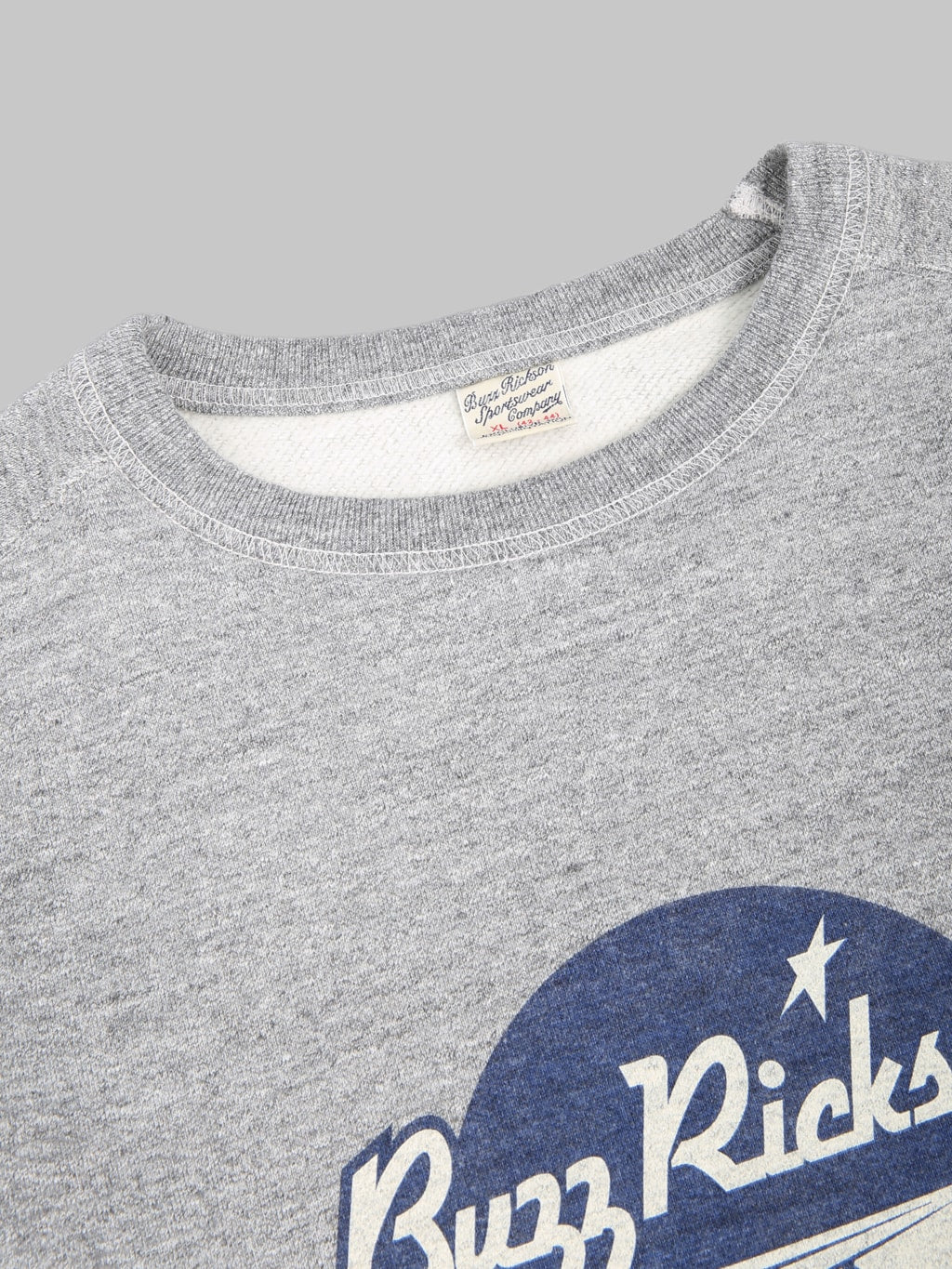 Buzz Rickson's BR69507 Freedom Sleeve Sweatshirt Heather Grey collar detail