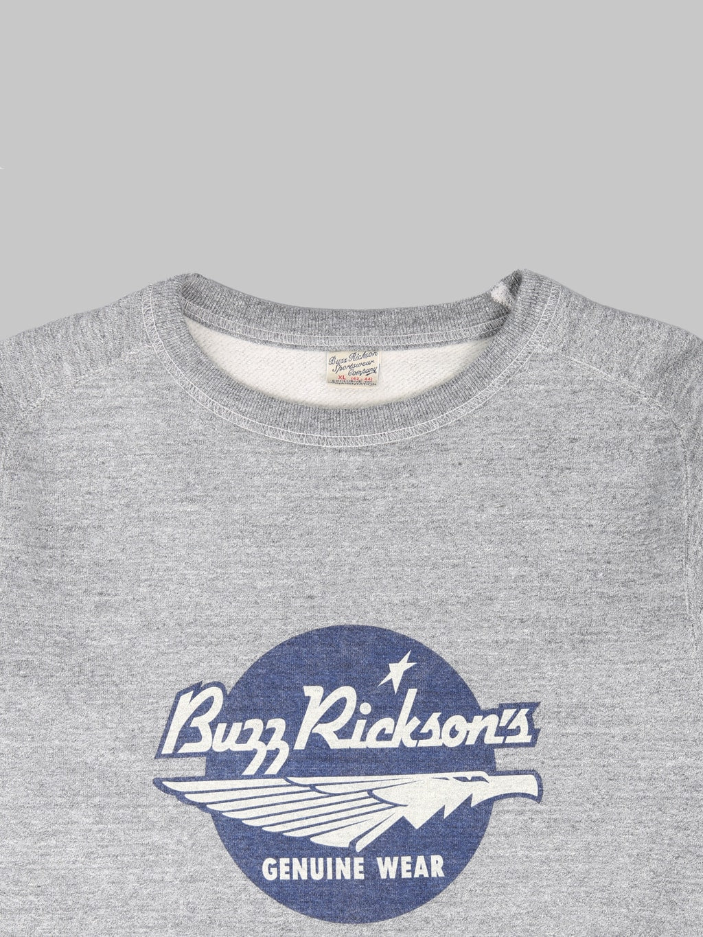Buzz Rickson's BR69507 Freedom Sleeve Sweatshirt Heather Grey crewneck collar