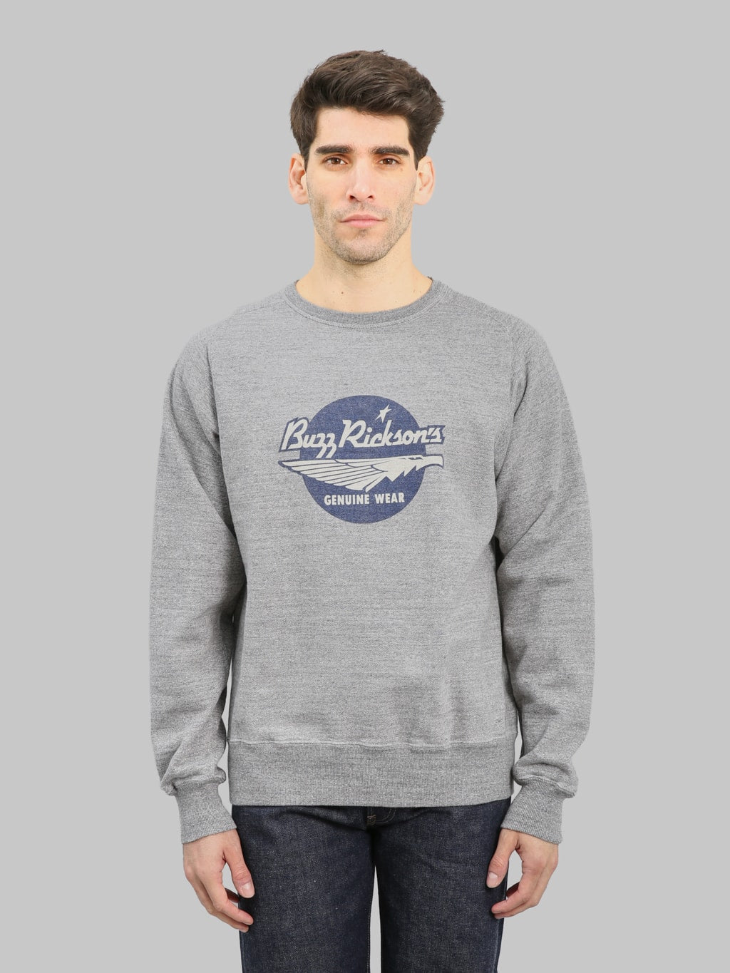 Buzz Rickson's BR69507 Freedom Sleeve Sweatshirt Heather Grey front fit