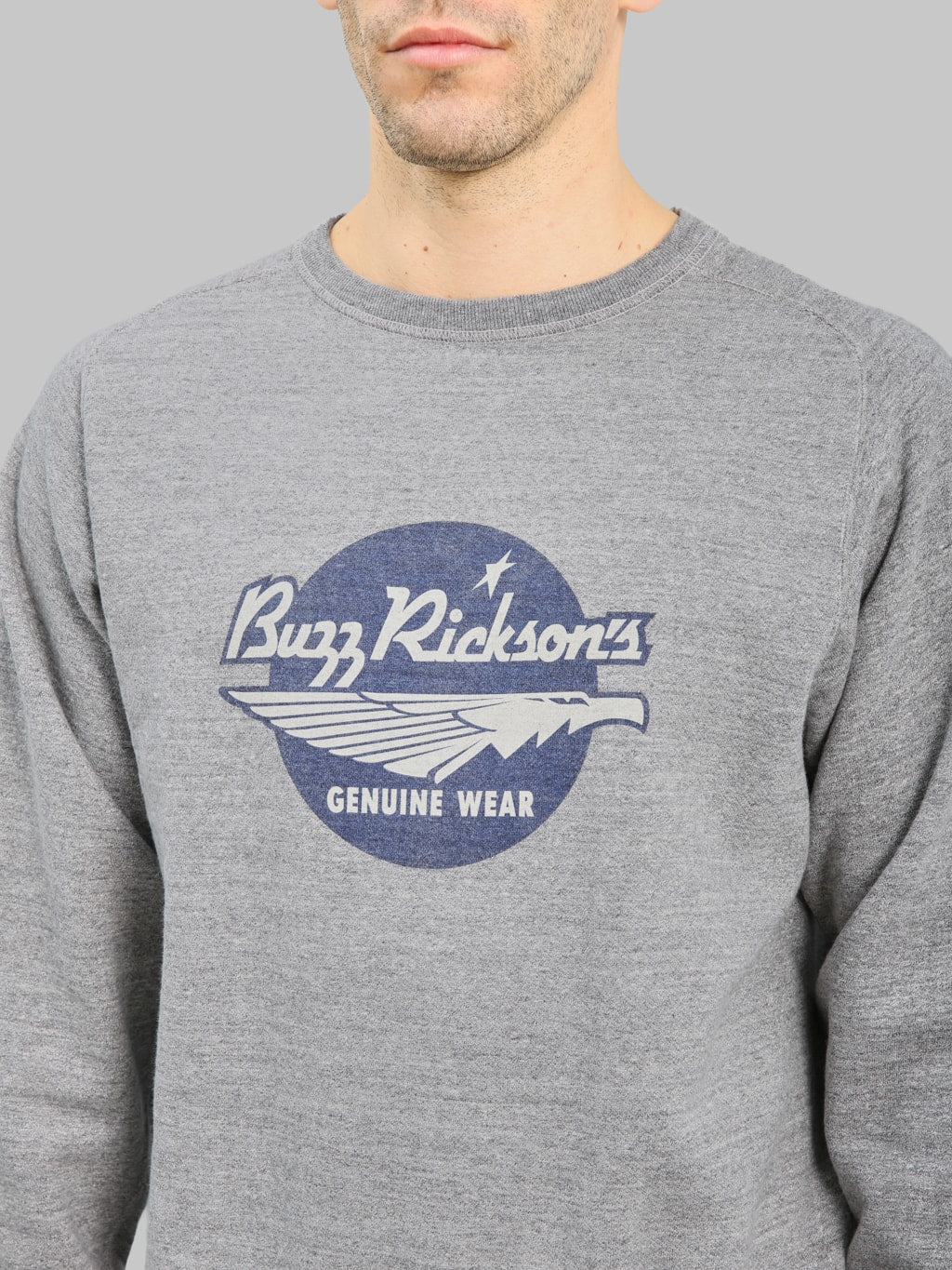 Buzz Rickson's BR69507 Freedom Sleeve Sweatshirt Heather Grey stamped logo chest