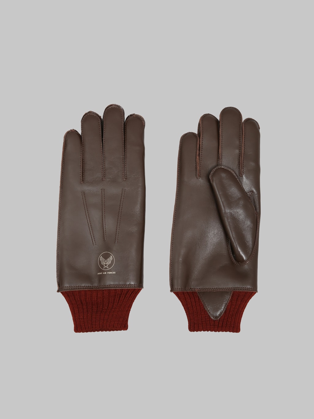 Buzz Rickson's BR02835 Type A-10 "Flying Winter" Brown Leather x Red Rib Gloves - Redcast Heritage Co.