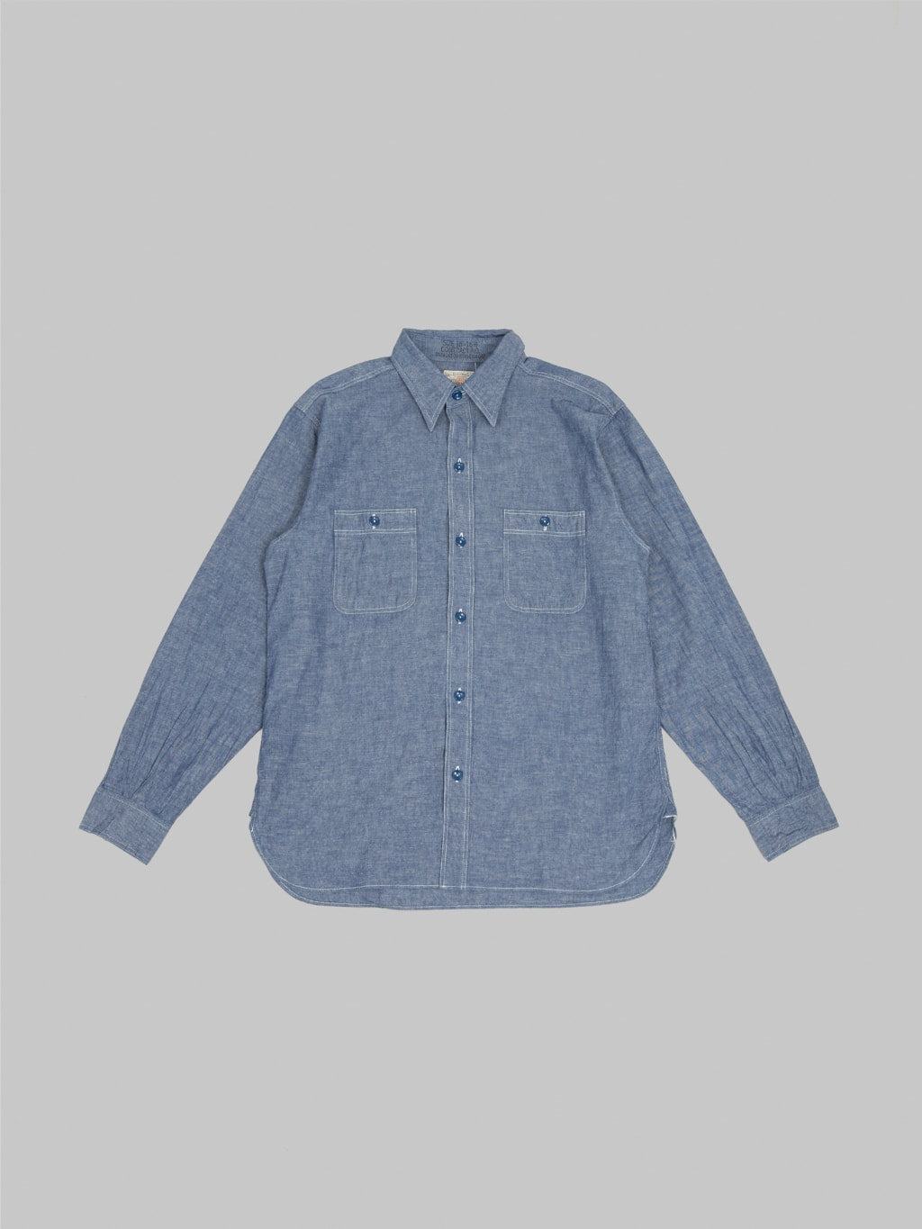buzz ricksons blue chambray work shirt indigo relaxed front