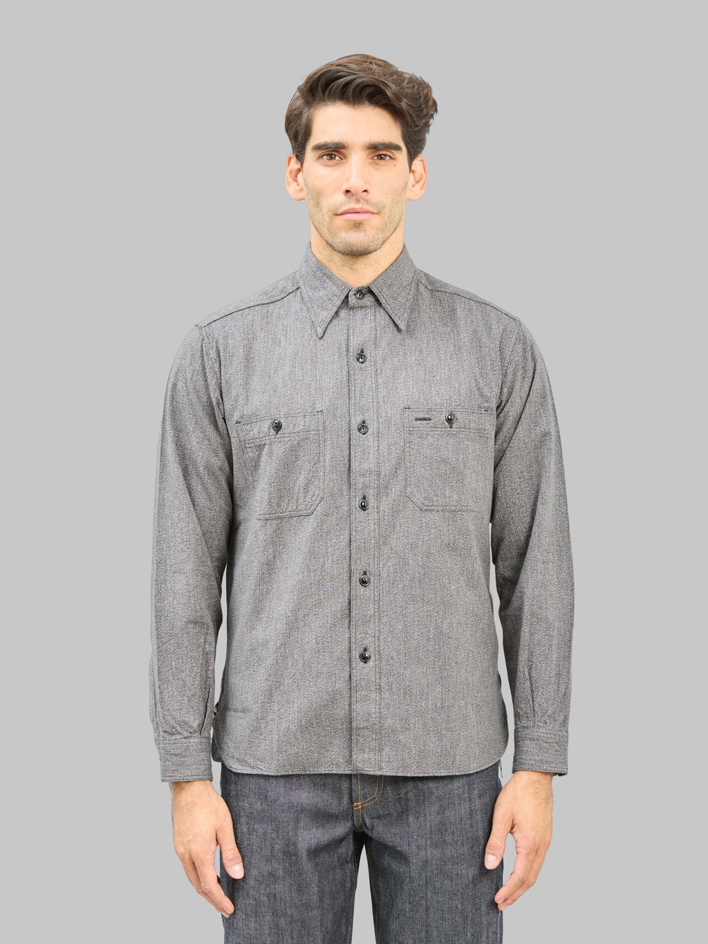 Buzz Ricksons BR26082 Cotton Covert Work Shirt Black front look