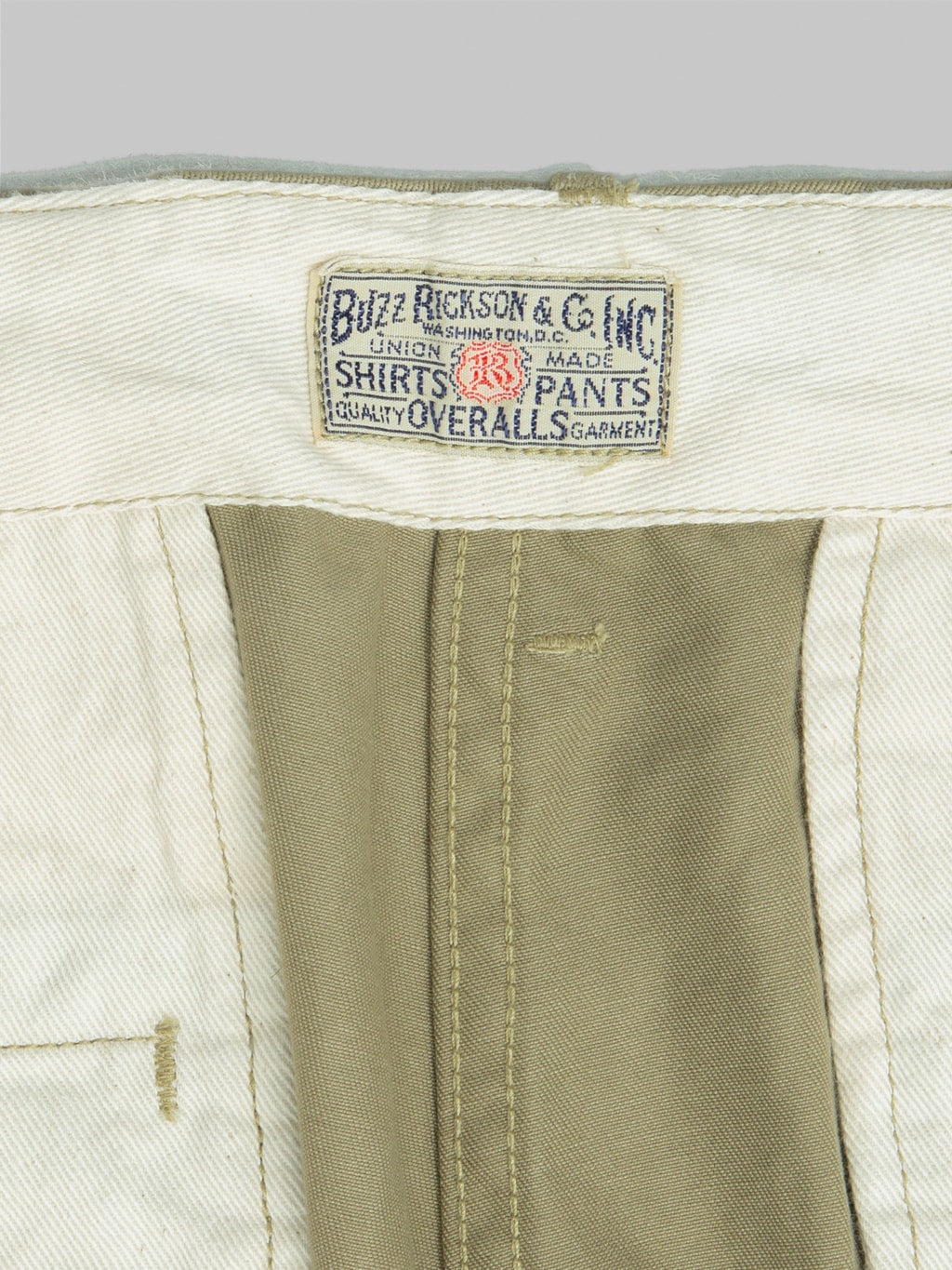 buzz ricksons original spec chino khaki interior tag