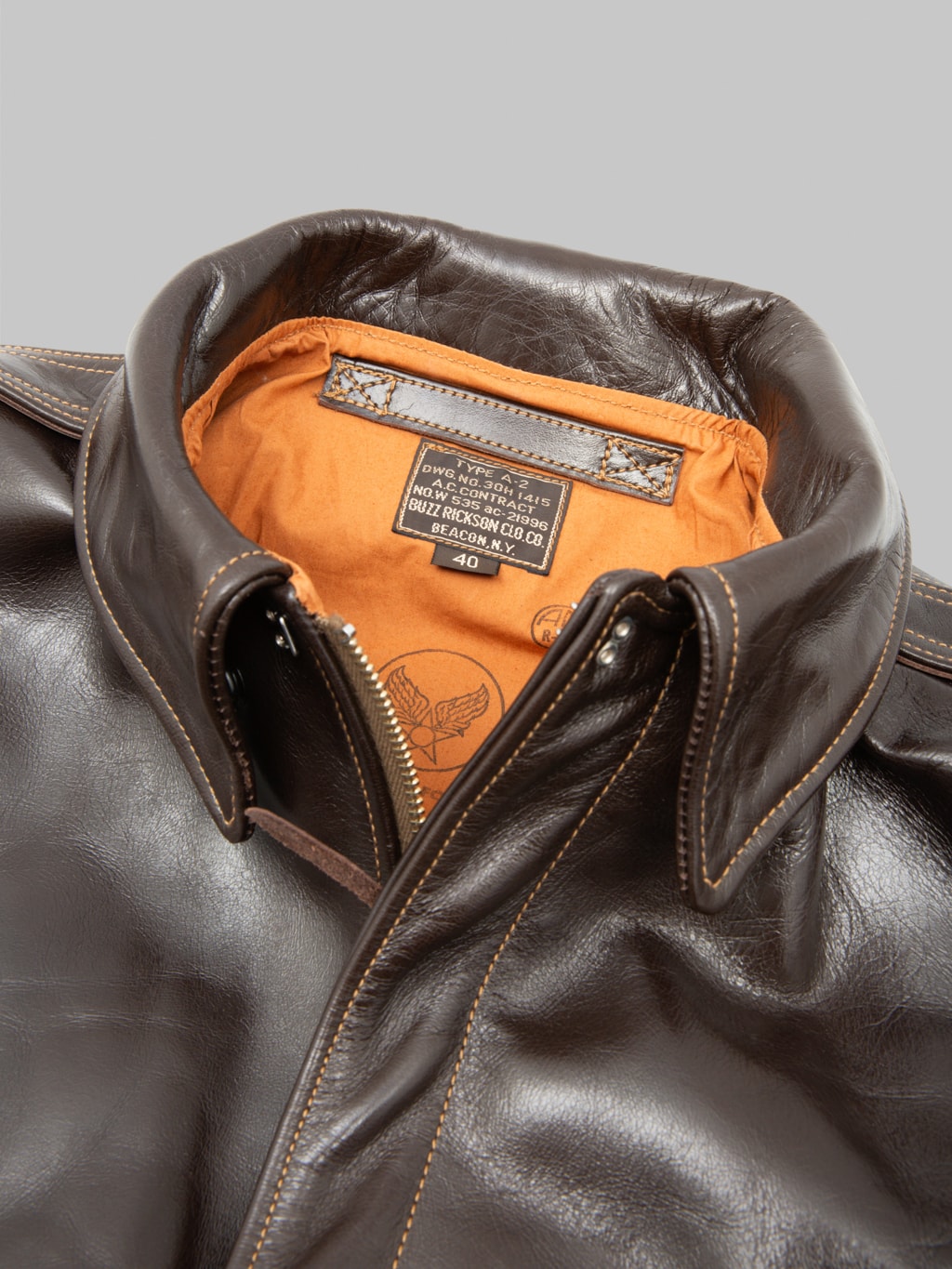 Buzz Ricksons BR80644 Type A2 Horsehide Leather Jacket interior fabric
