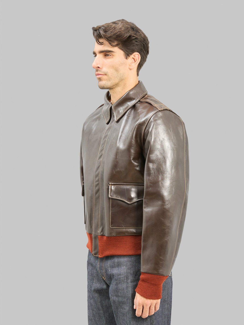 Buzz Ricksons BR80644 Type A2 Horsehide Leather Jacket side fit