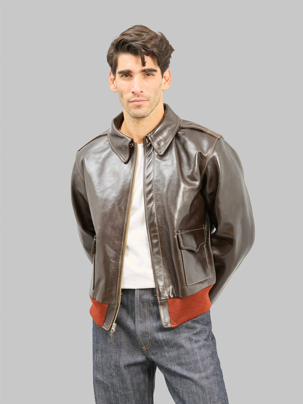Buzz Ricksons BR80644 Type A2 Horsehide Leather Jacket styled