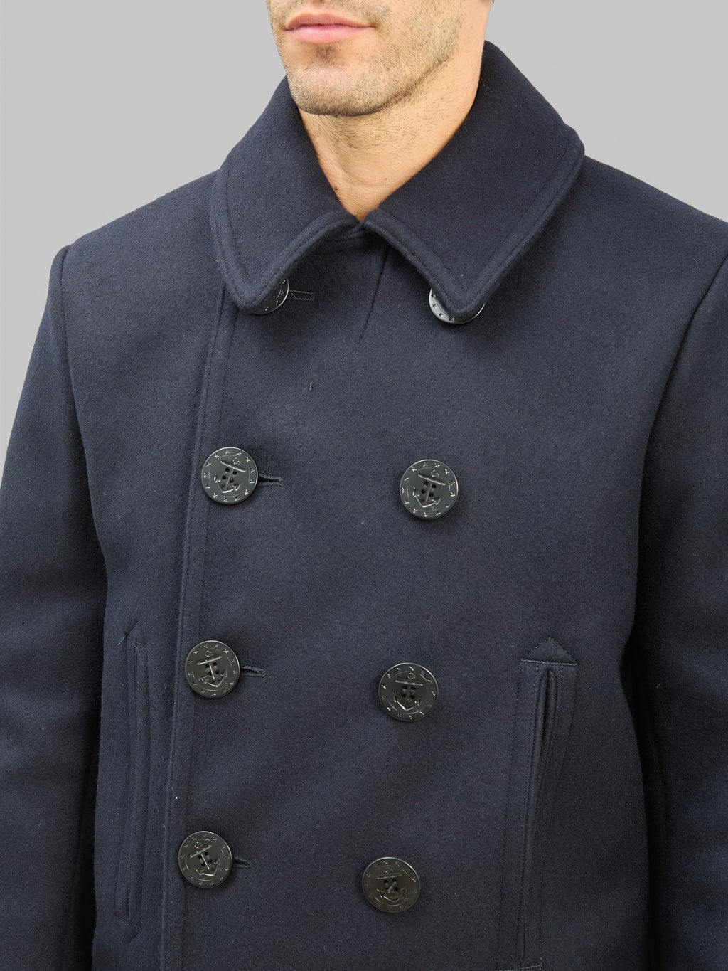 Buzz Ricksons BR11554 US Navy Pea Coat front details