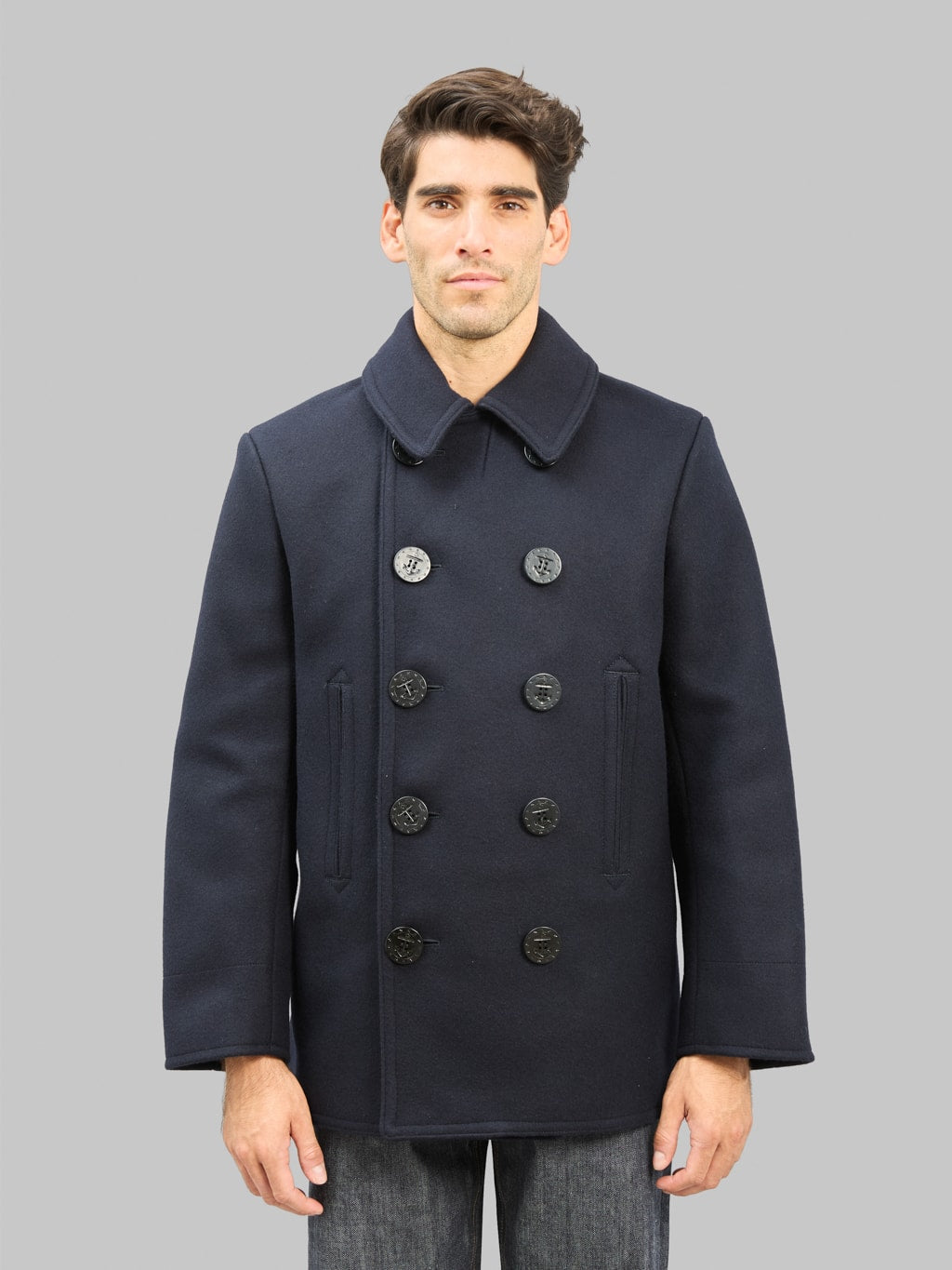 Buzz Ricksons BR11554 US Navy Pea Coat buttoned