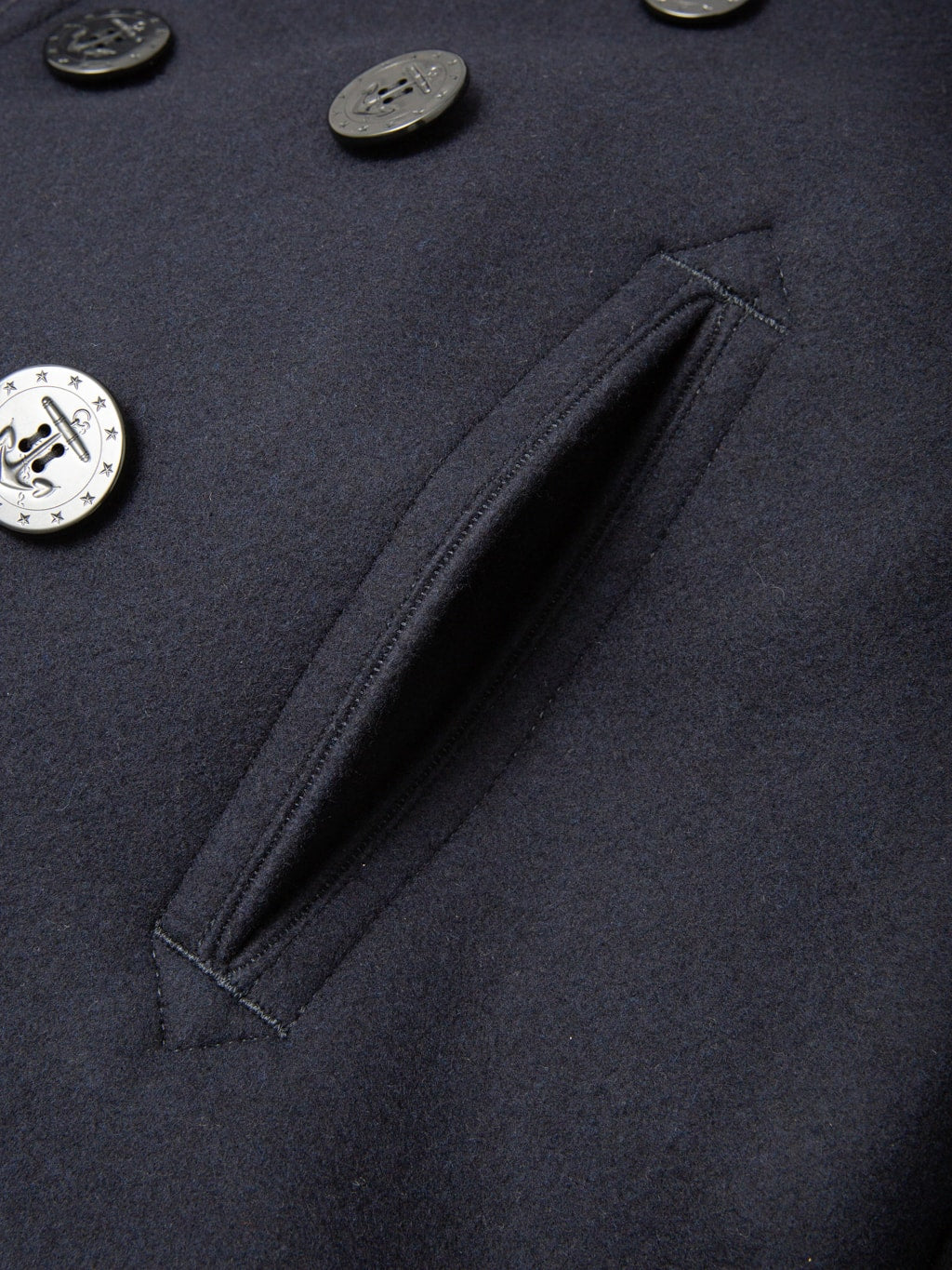 Buzz Ricksons BR11554 US Navy Pea Coat pocket closeup