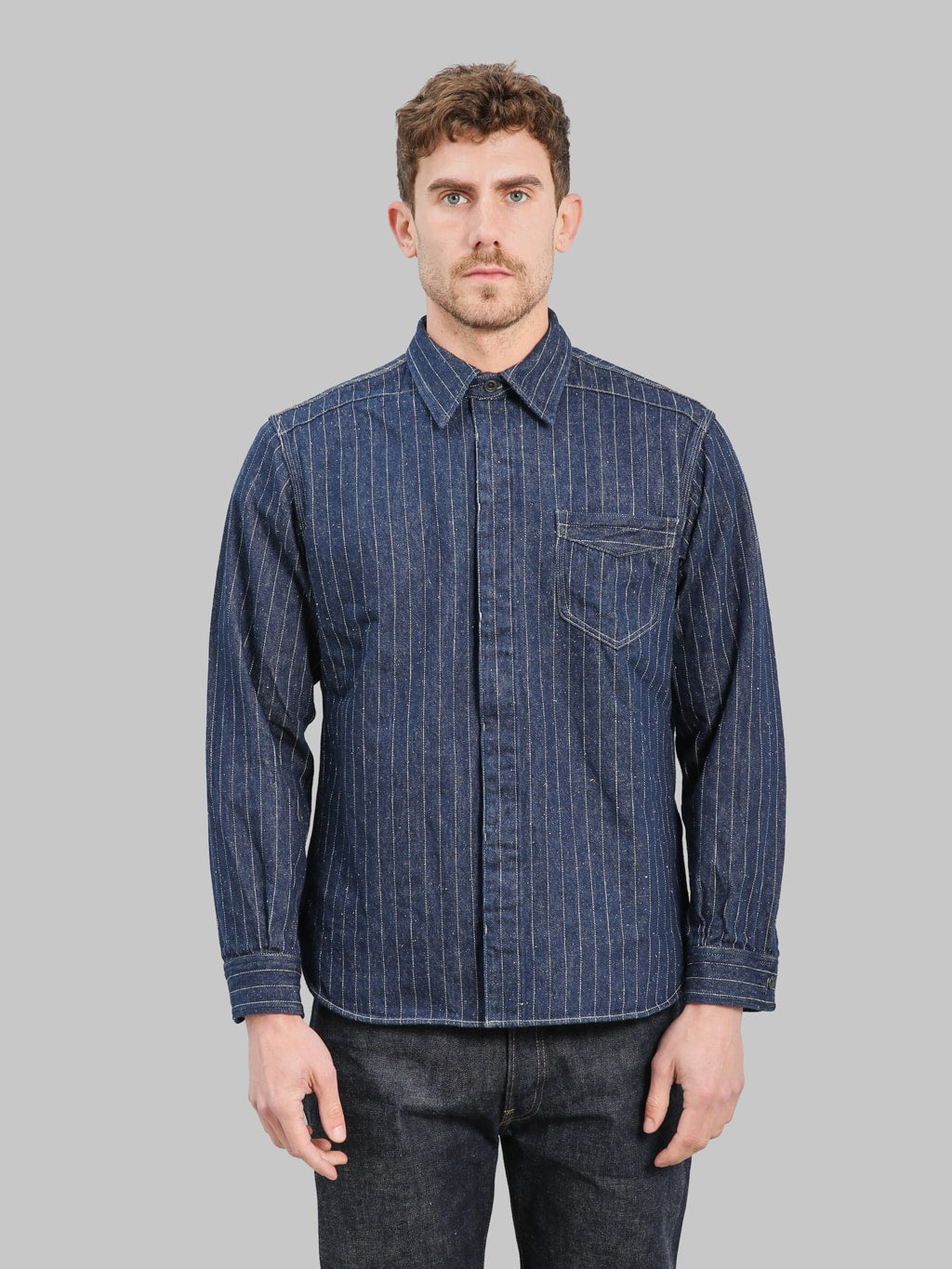 Deluxeware 7630A 20th Anniversary Wabash Indigo Denim Nel Shirt front fit