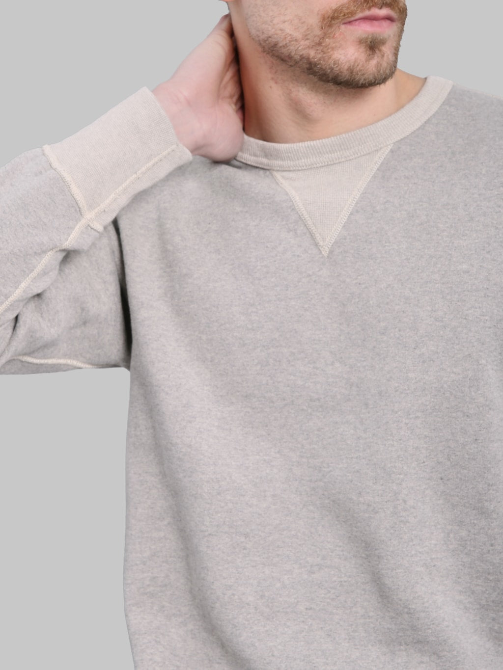 Deluxeware S101-00 Flat Seam Plain Sweatshirt Grey Beige