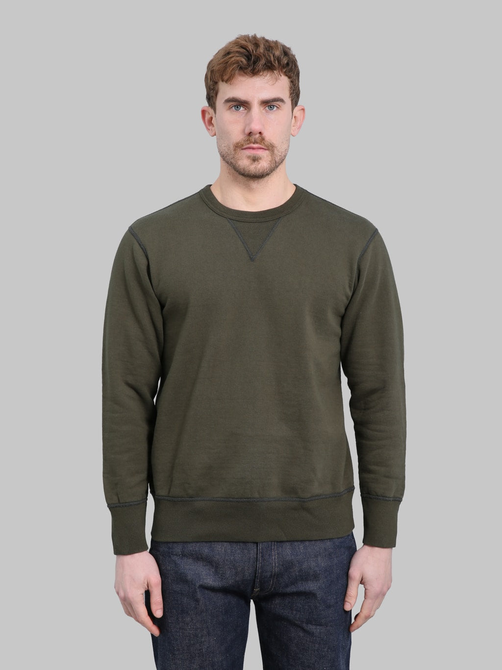 Deluxeware S101-00 Flat Seam Plain Sweatshirt Olive