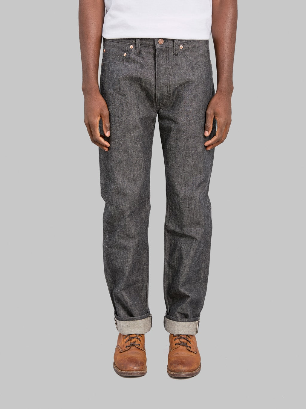 Denime By Warehouse 224 66B Model Regular Straight Jeans Black front fit