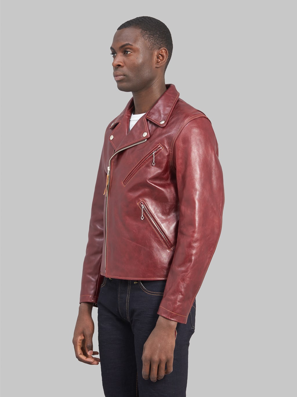 double helix deviant double riders horsehide jacket burgundy side fit