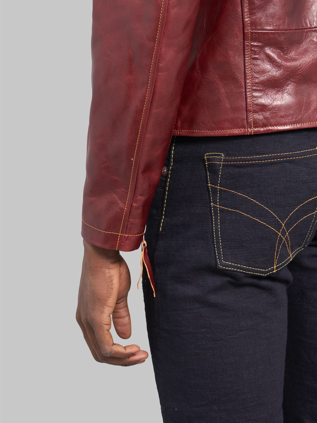 double helix deviant double riders horsehide jacket burgundy sleeve