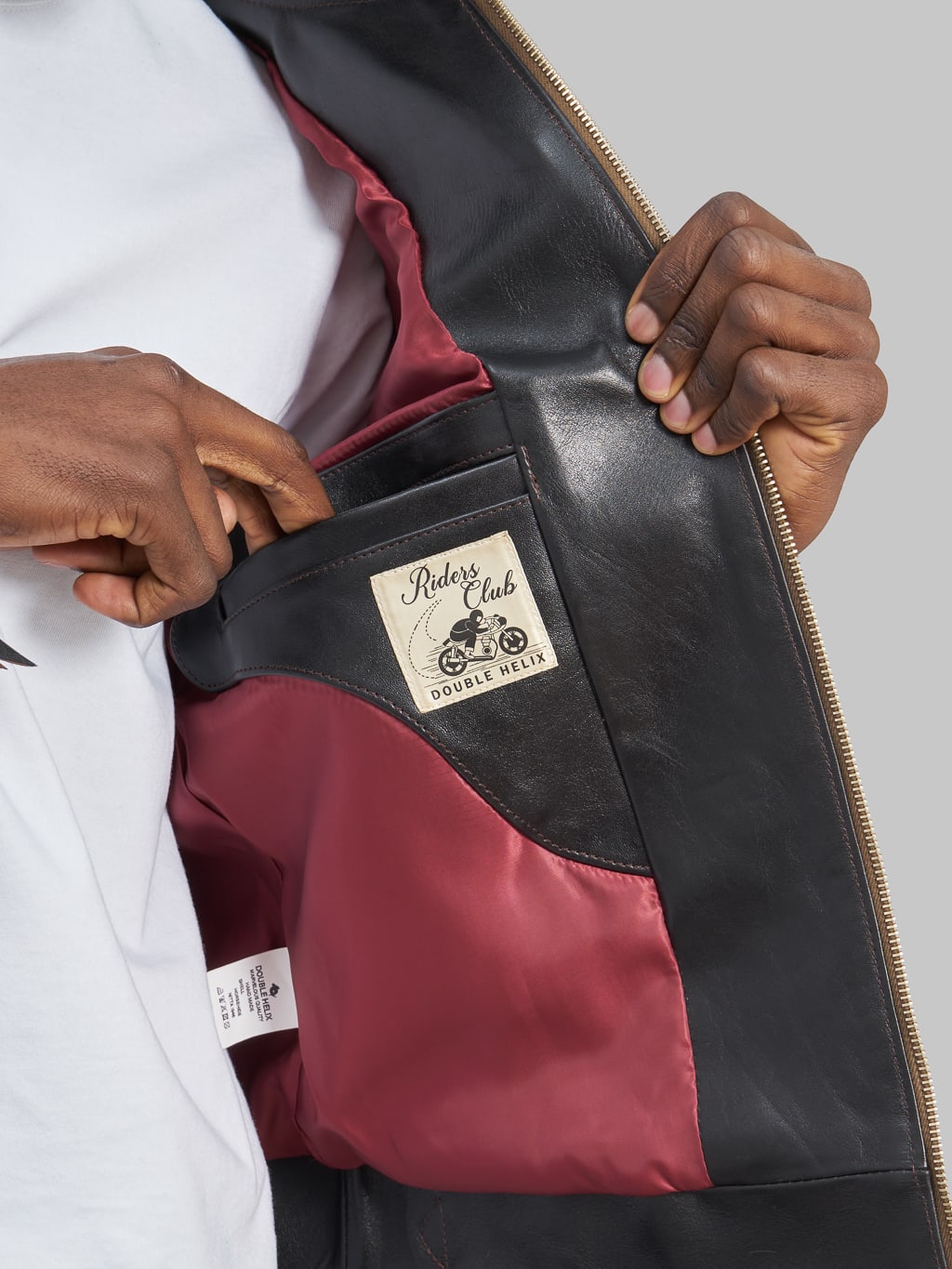 double helix dodecagon riders horsehide jacket black interior pocket