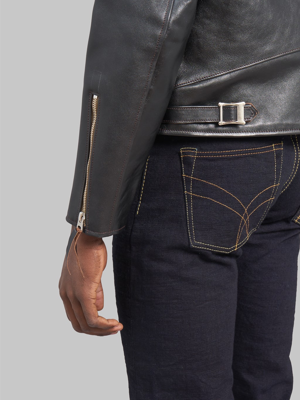 double helix dodecagon riders horsehide jacket black sleeve details