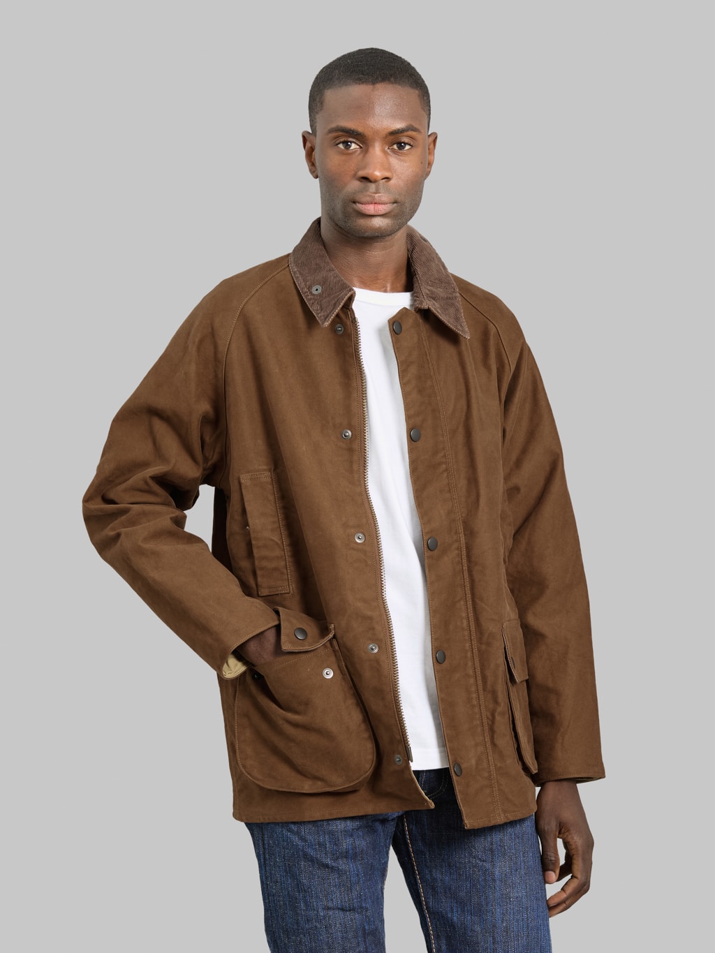 FOB Factory F2361 Moleskin Riding Jacket Brown | Made in Japan display picture 1