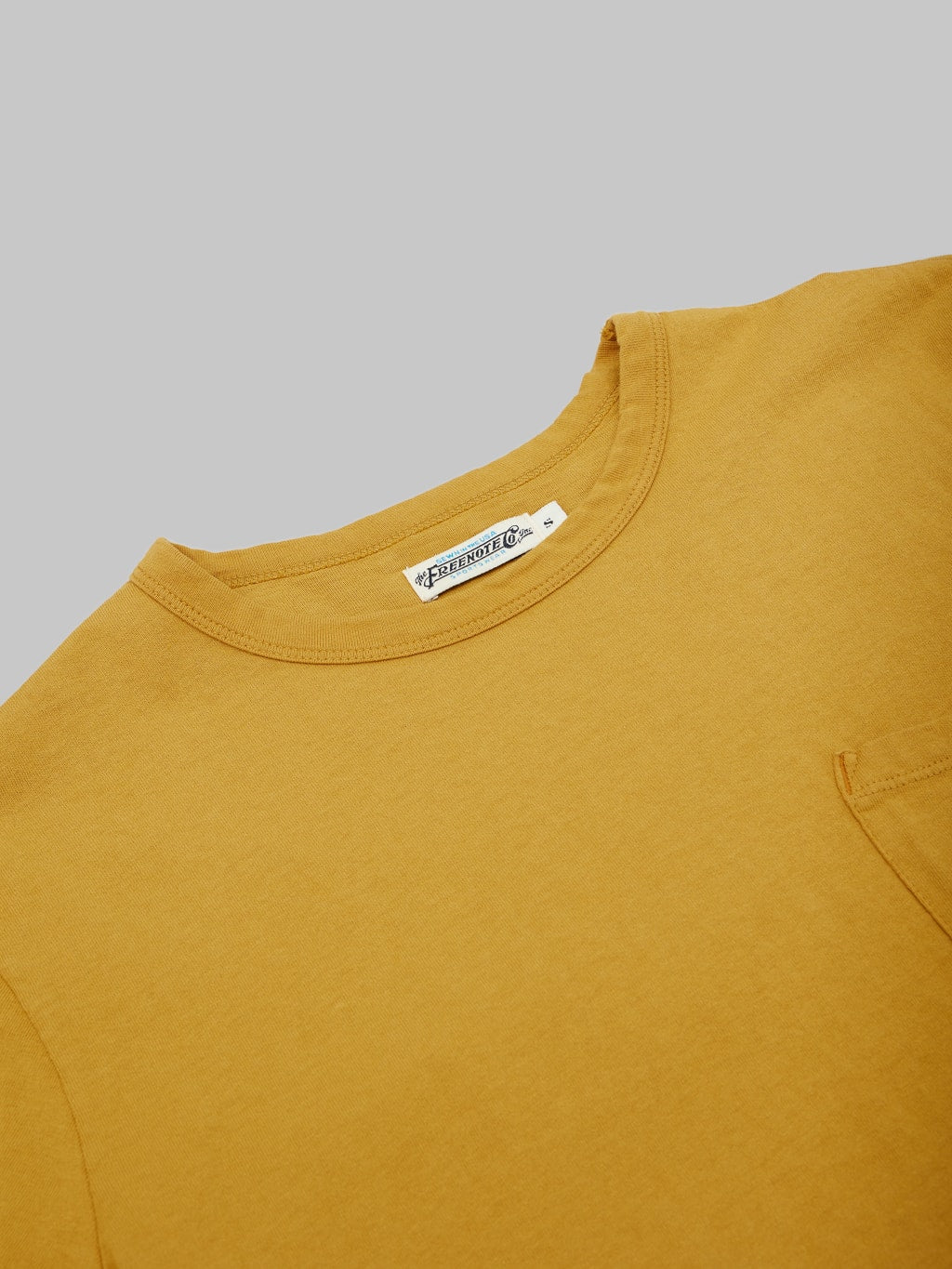 freenote cloth 9 ounce pocket t shirt mustard heavyweight collar