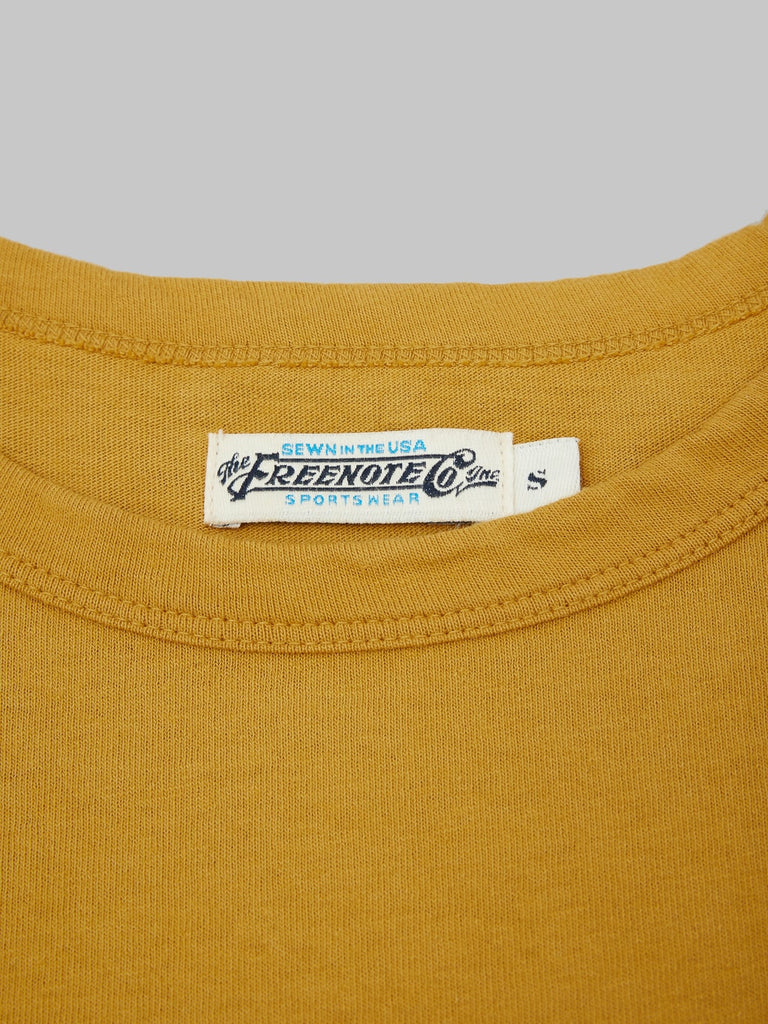 freenote cloth 9 ounce pocket t shirt mustard heavyweight size label