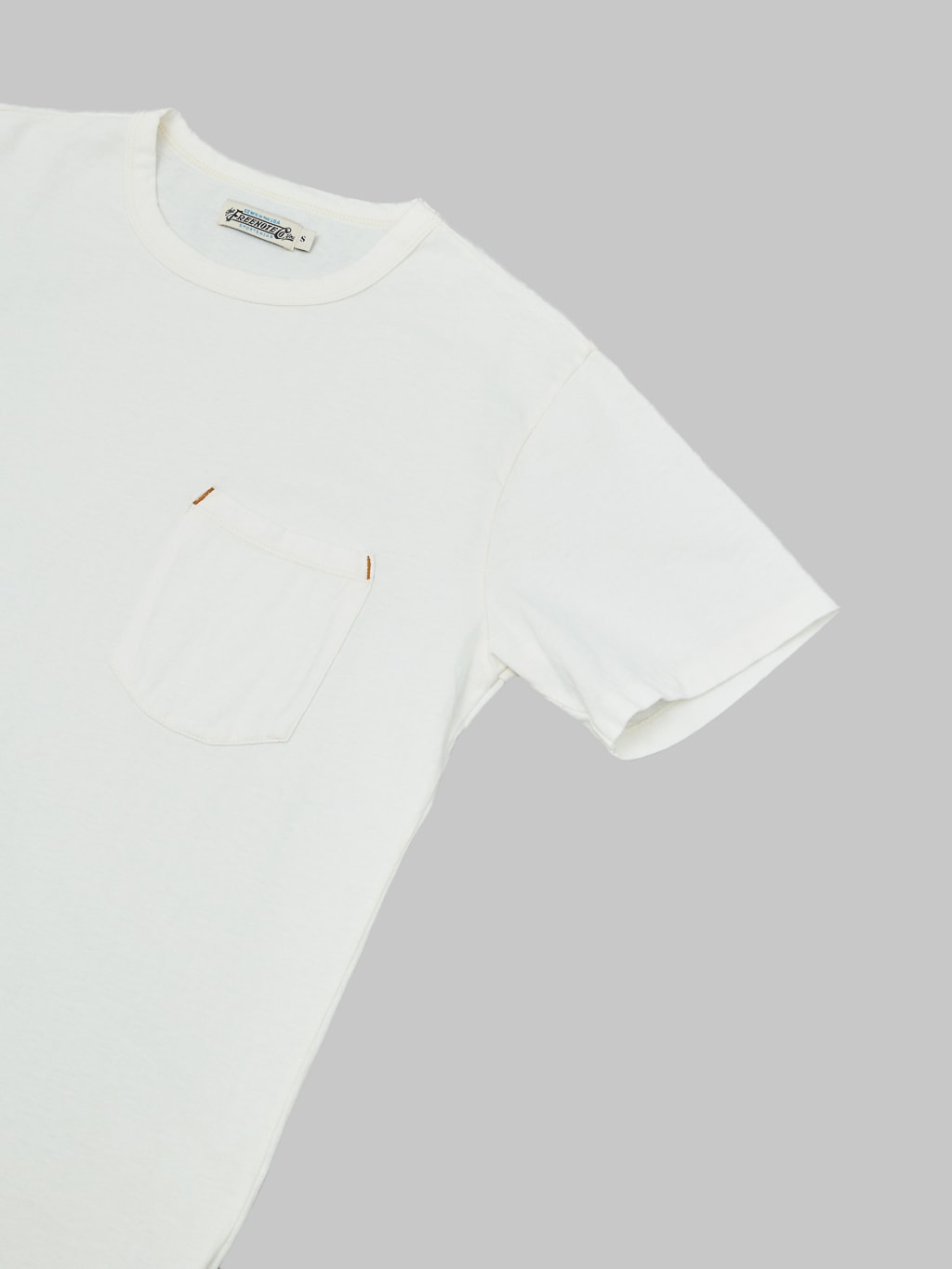 freenote cloth 9 ounce pocket t shirt white sleeve closeup