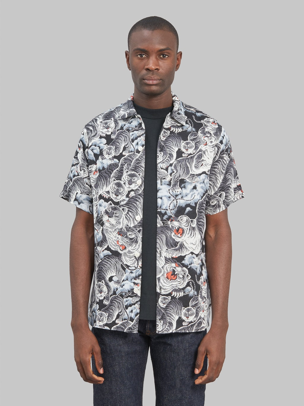 freenote cloth black tigers aloha shirt linen look
