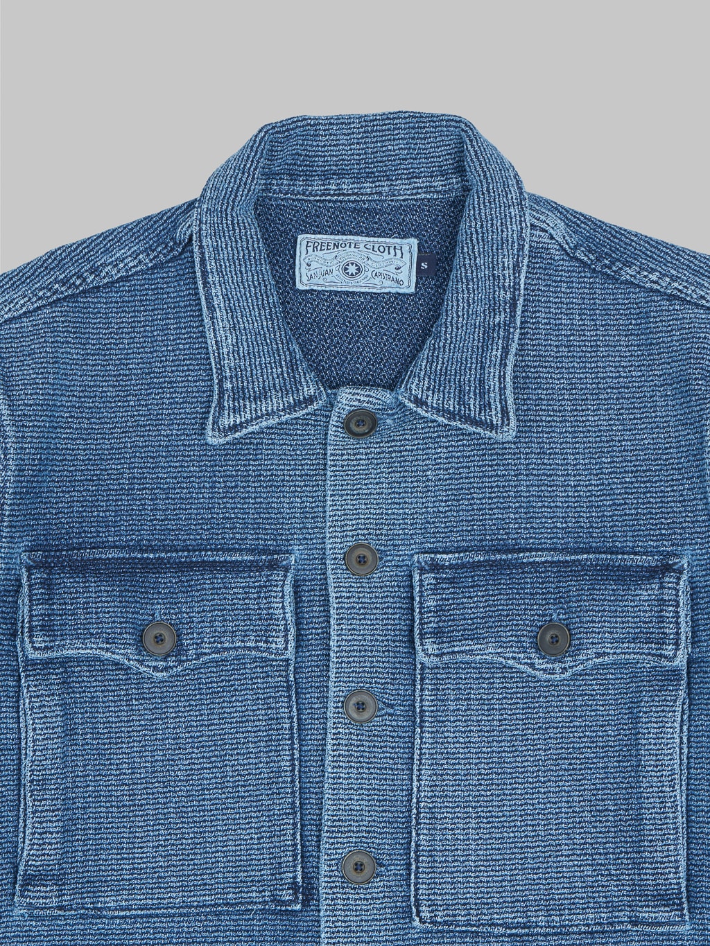 freenote cloth midway indigo sashiko jacket front details