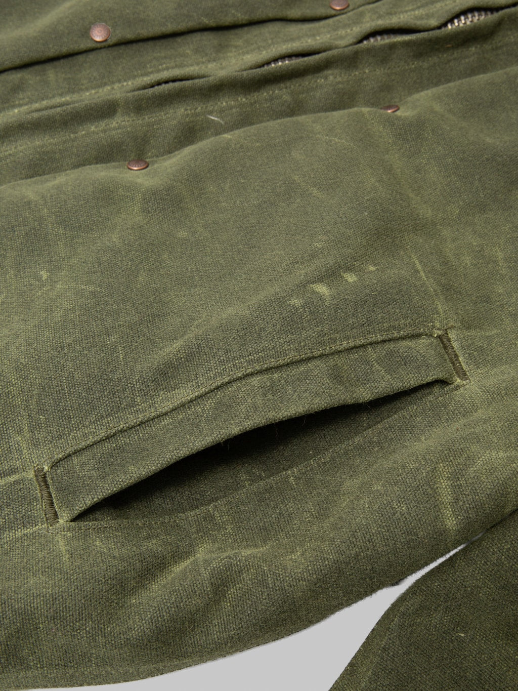 Freenote Cloth RJ2 Waxed Canvas 20oz Shearling Jacket Olive side pocket