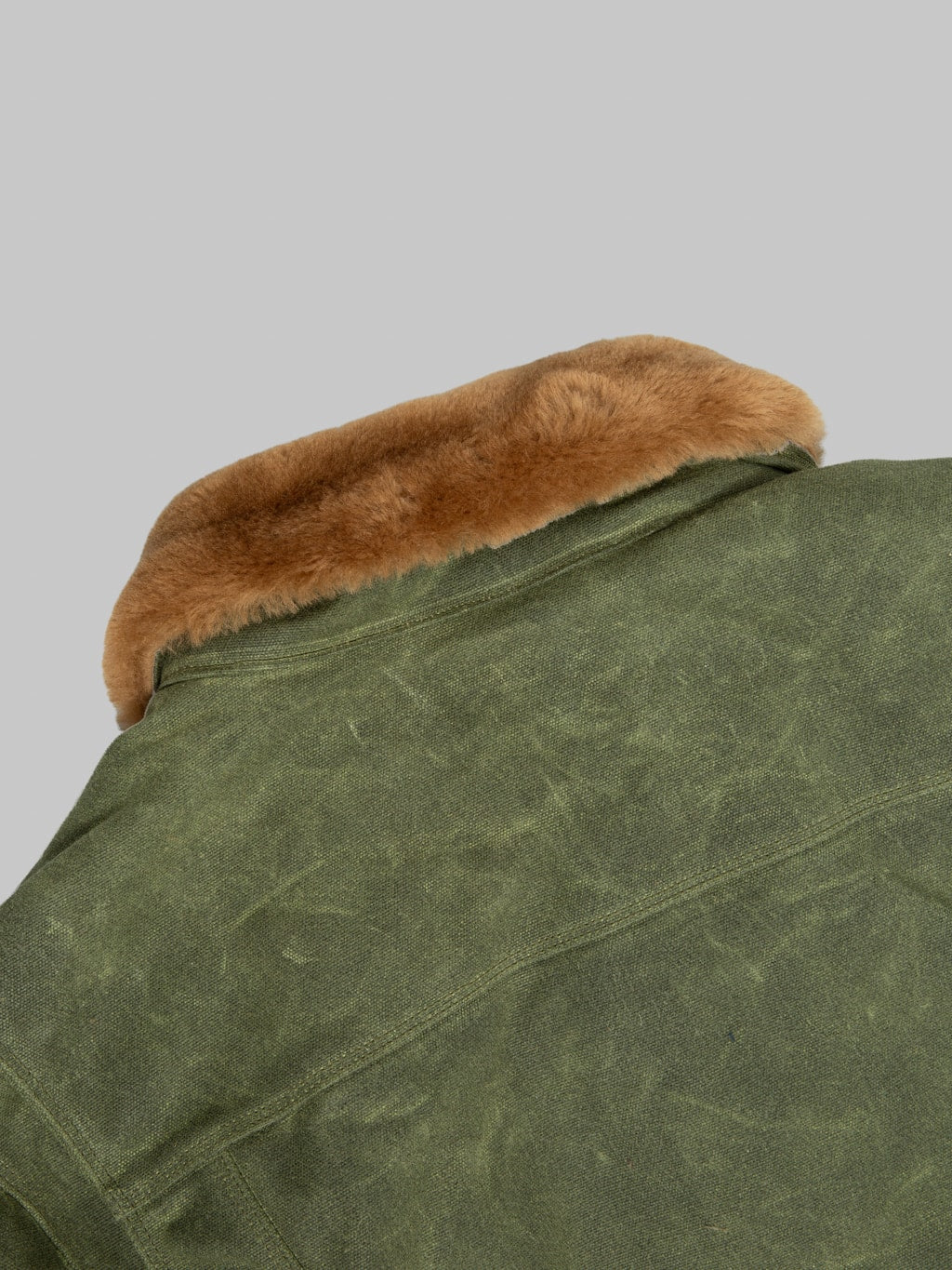 Freenote Cloth RJ2 Waxed Canvas 20oz Shearling Jacket Olive back collar