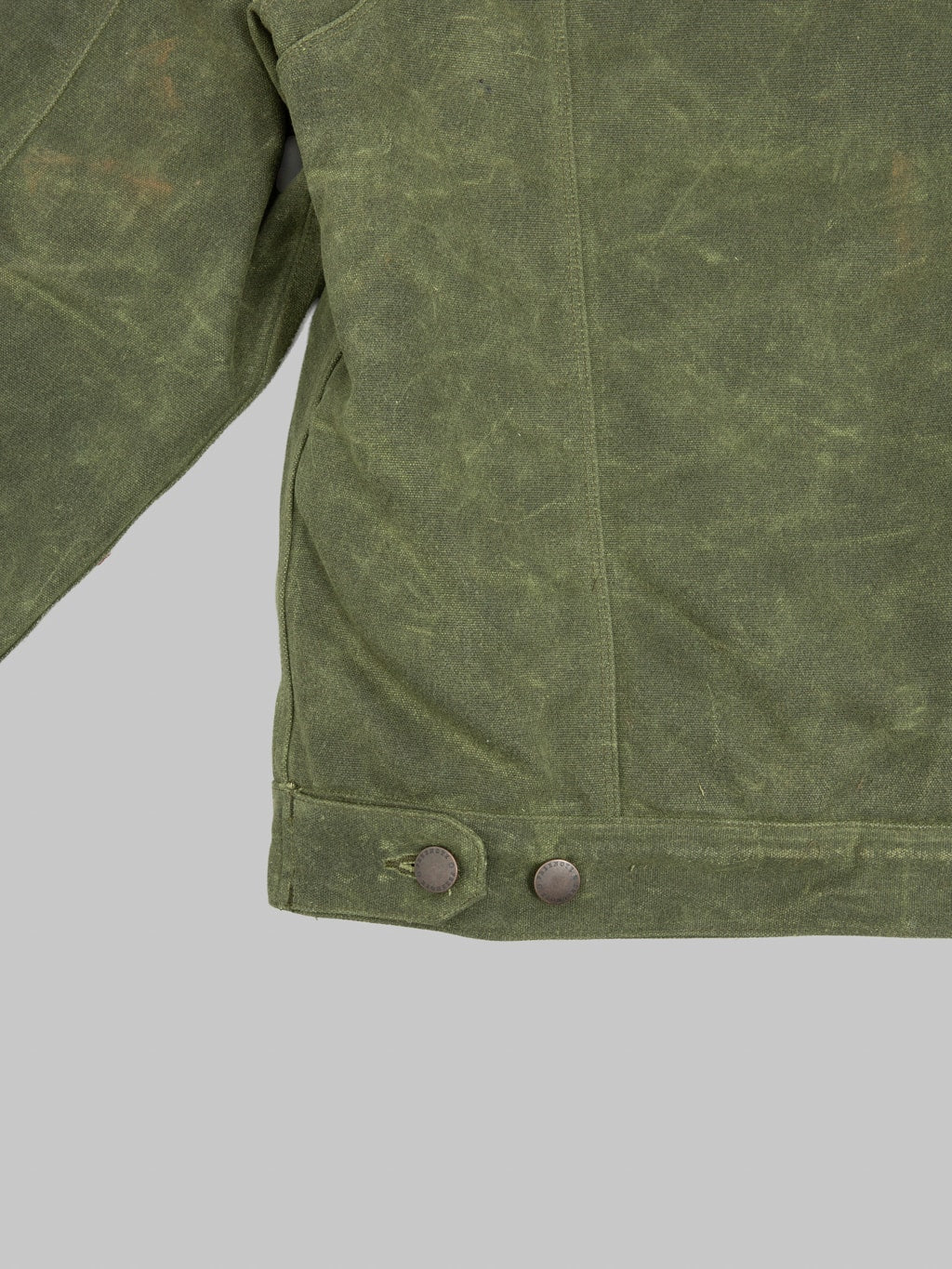 Freenote Cloth RJ2 Waxed Canvas 20oz Shearling Jacket Olive buttons