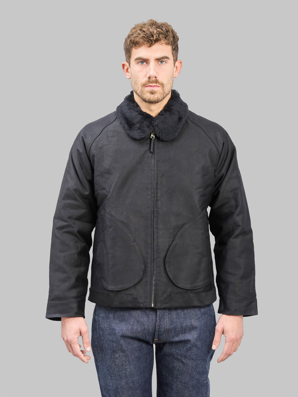 Freenote Mariner Heavy Jacket Black front fit