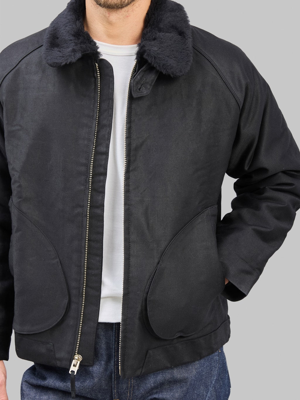 Freenote Mariner Heavy Jacket Black front pockets