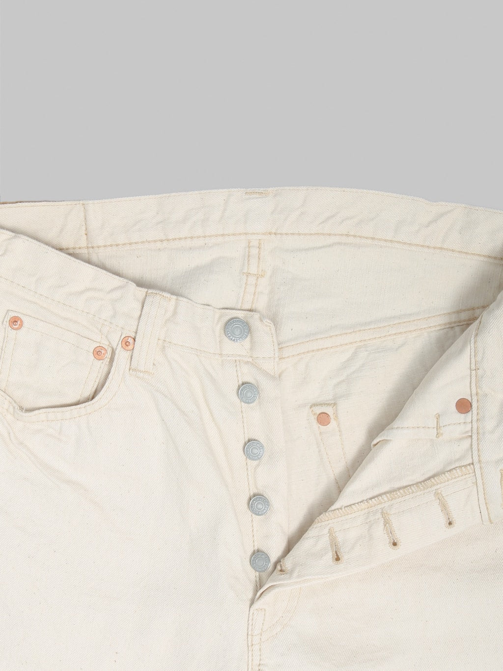 Fullcount 0105EC 13oz Ecru Selvedge Wide Straight Jeans buttons