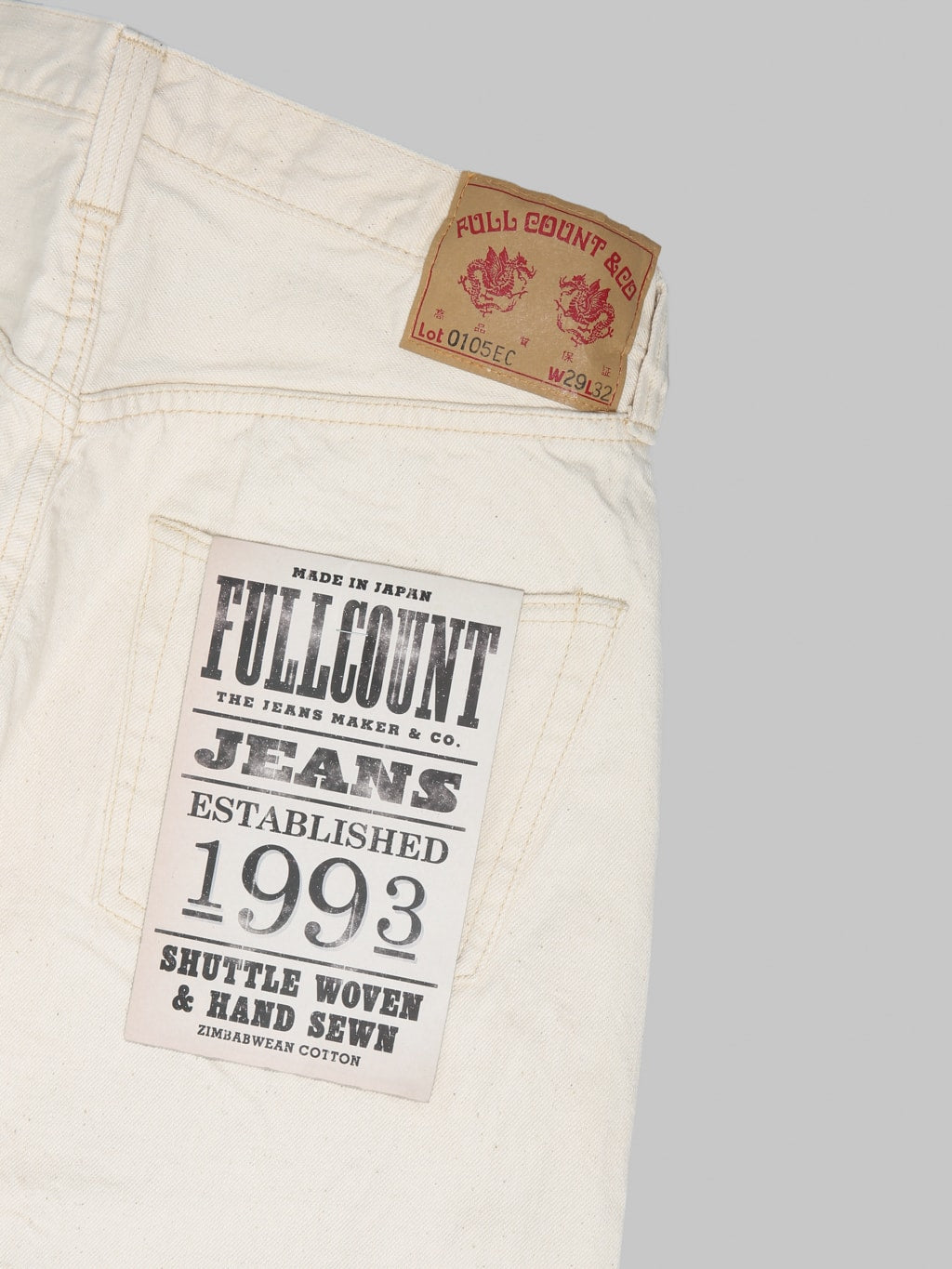 Fullcount 0105EC 13oz Ecru Selvedge Wide Straight Jeans pocket flasher