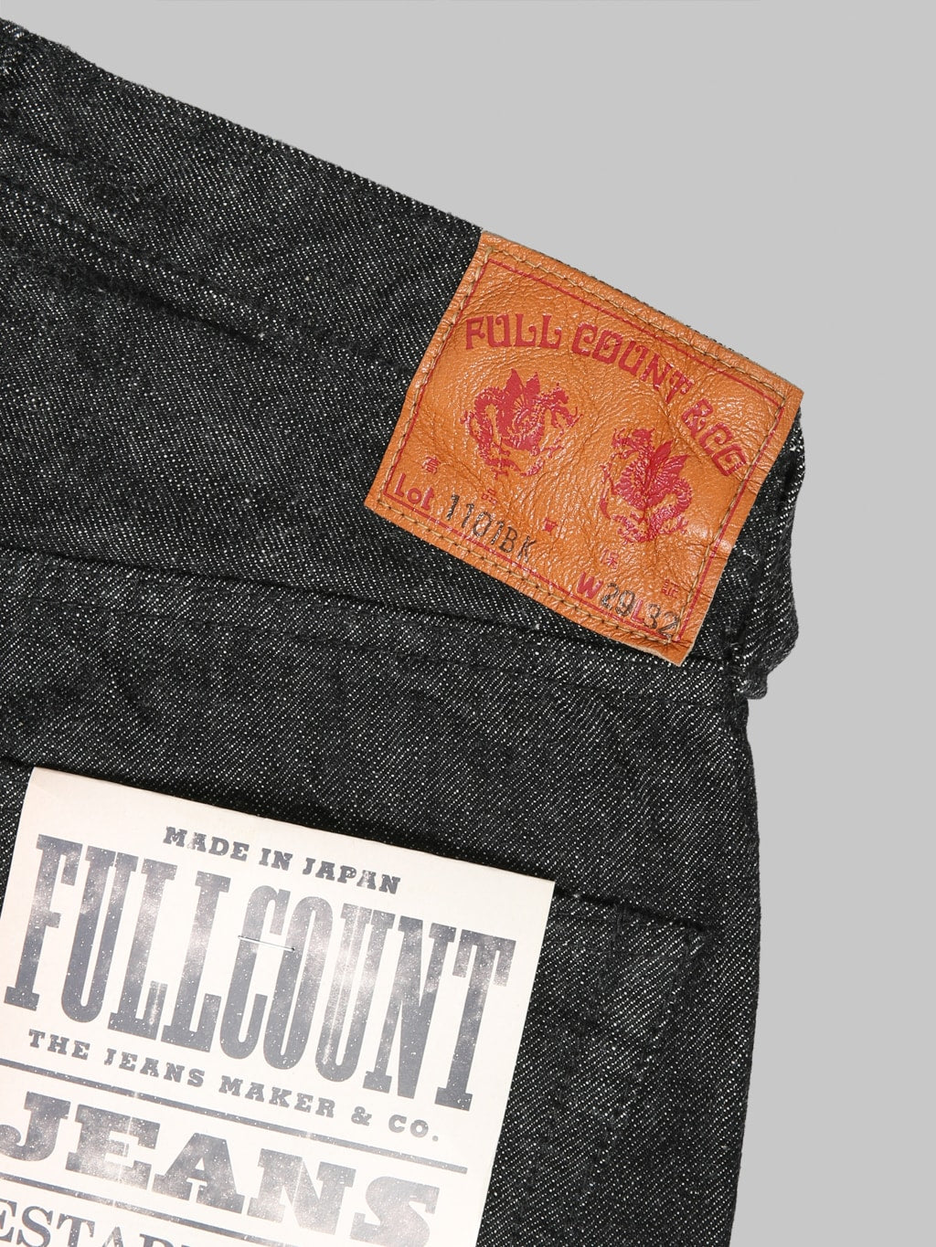 Fullcount 1101BK Regular Straight Black Jeans leather patch