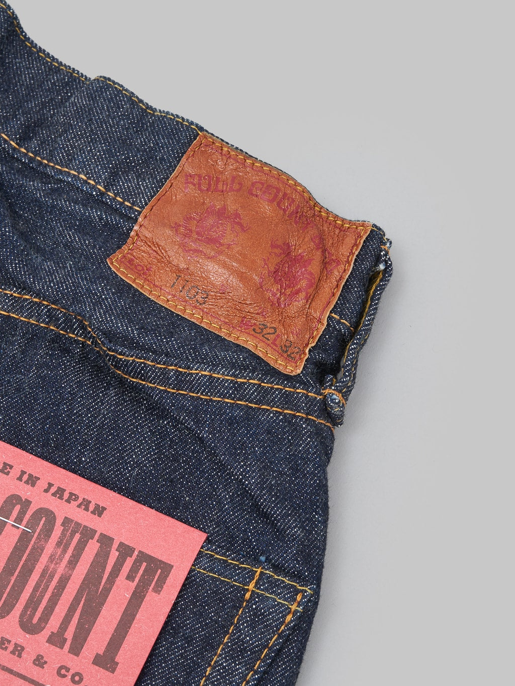 fullcount 1103 clean straight selvedge denim jeans leather patch