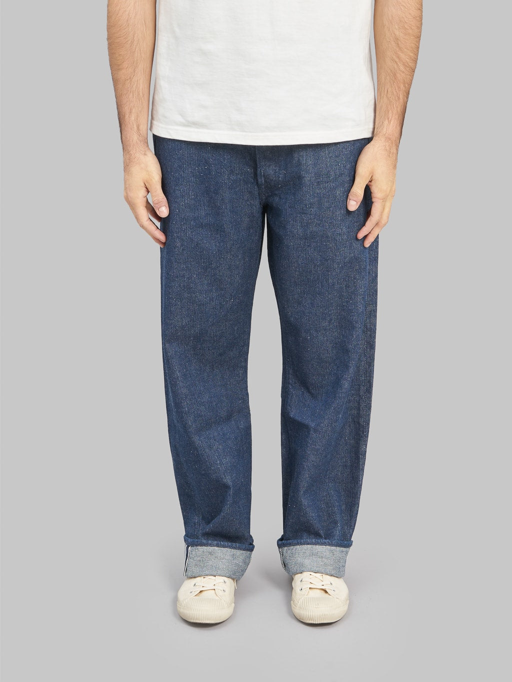 fullcount 1121 duke original selvedge denim super wide jeans front fit
