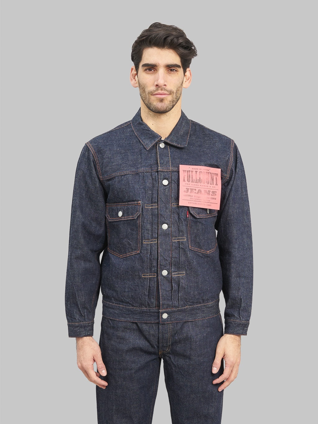 fullcount 2102 type 2 denim jacket selvedge model front fit