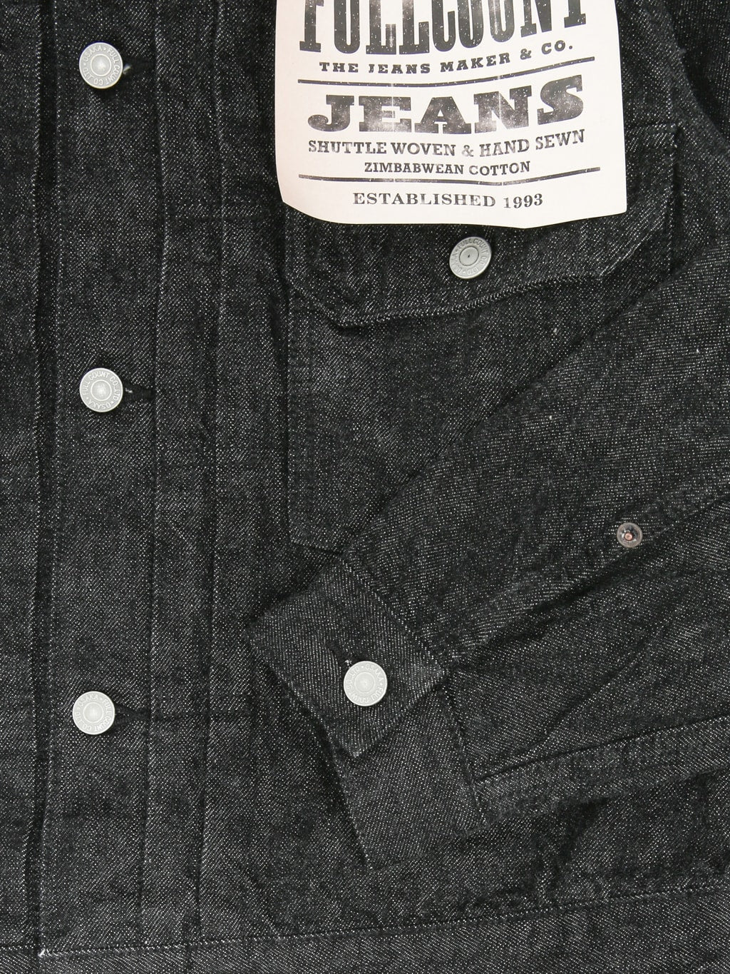 Fullcount 2102BK Type 2 Black Denim Jacket sleeve details