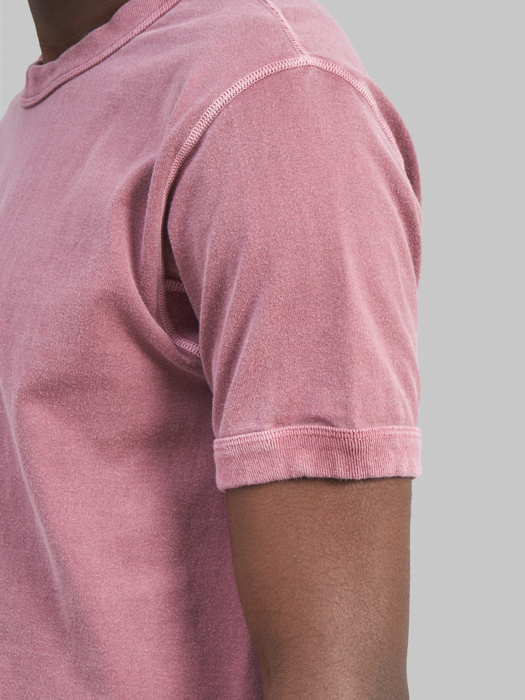 fullcount flat seam heavyweight tshirt burgundy sleeve