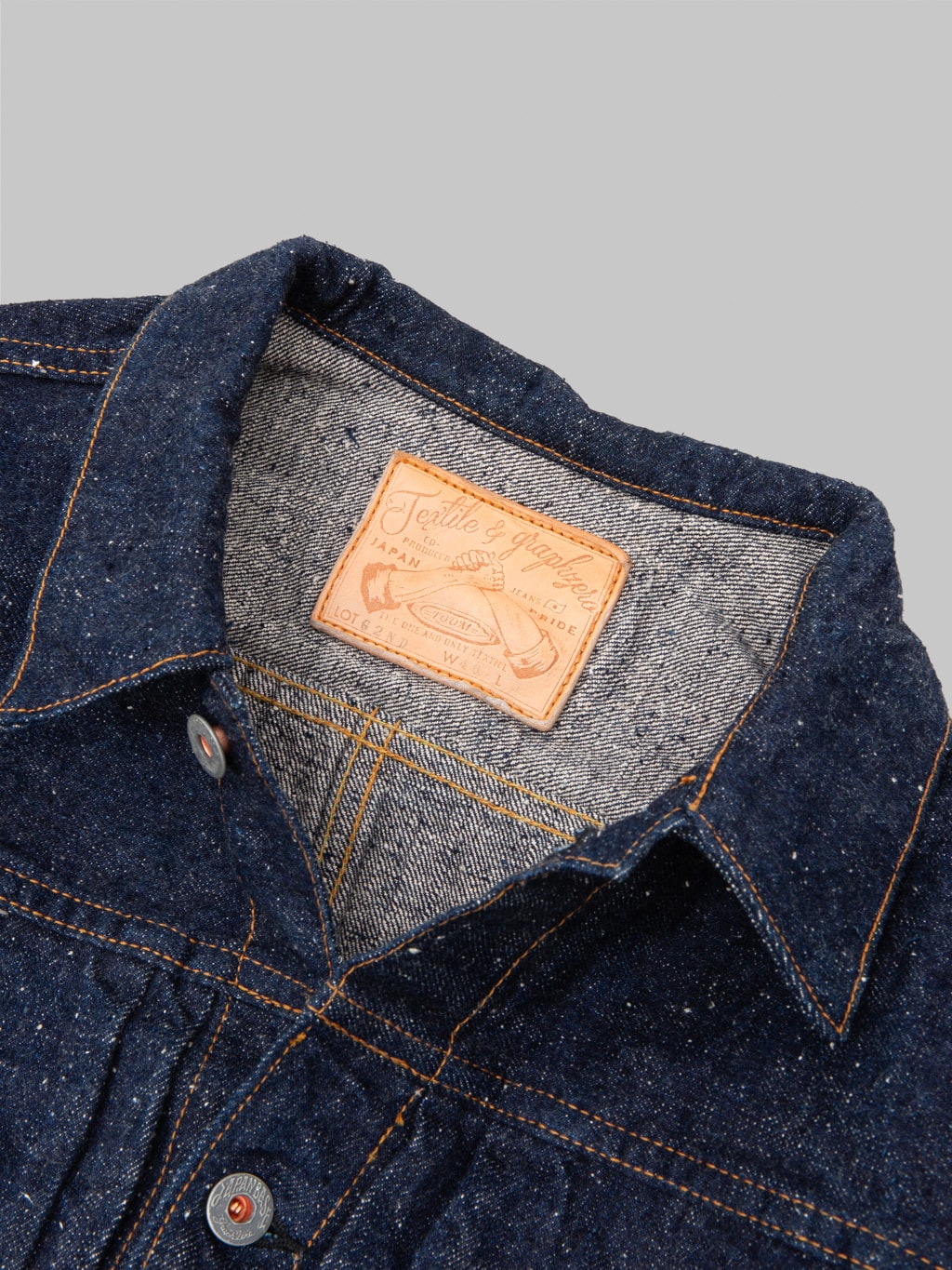 graph zero 15oz nep yarn type 2 denim jacket cowhide patch